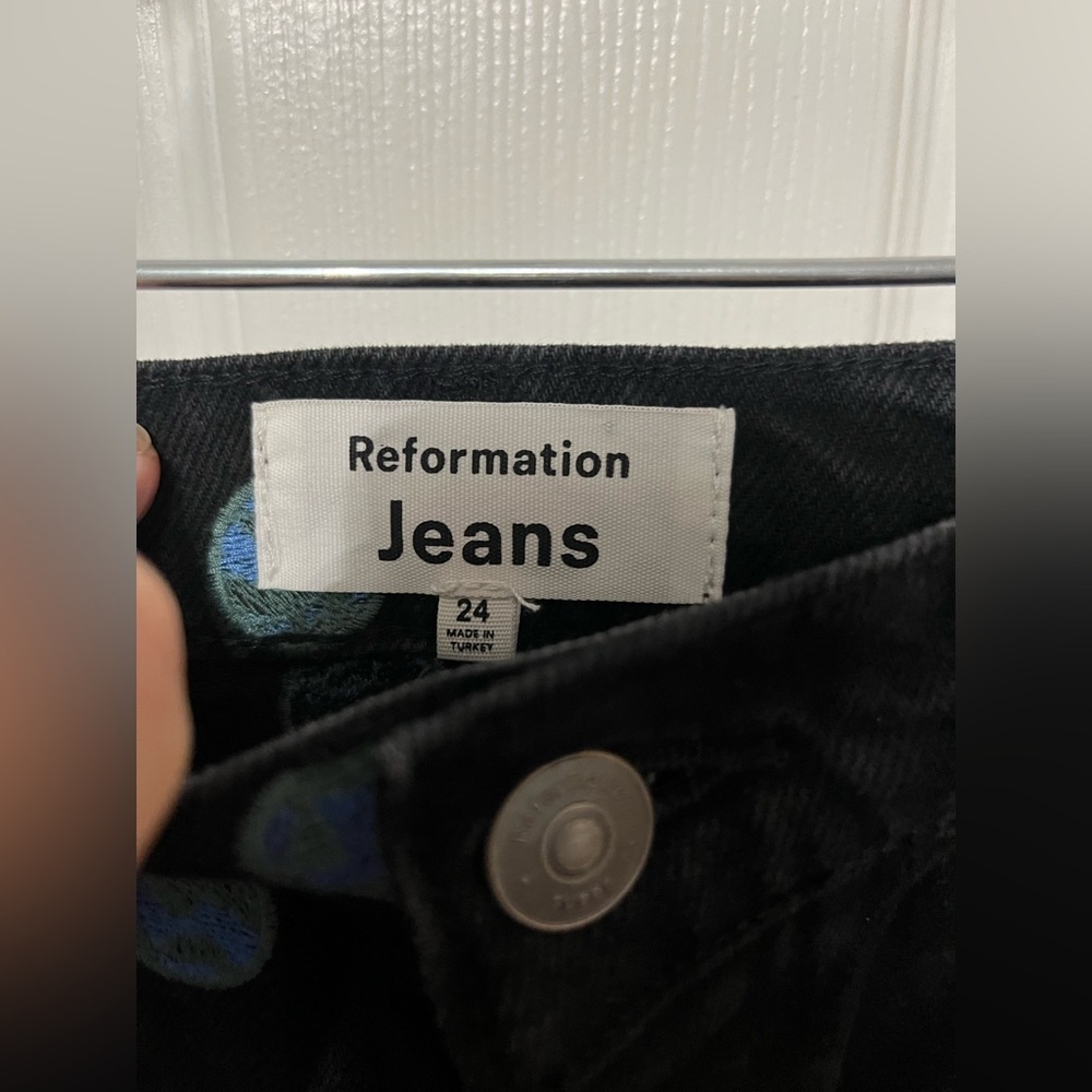 REFORMATION Earth Embroidered High Rise Straight Long Jeans 24 - Picture 9 of 10